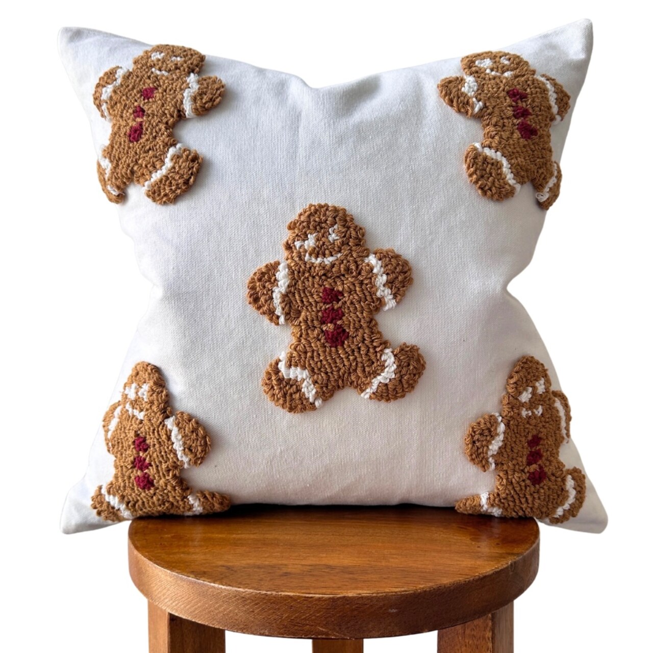 Mini Gingerbread Christmas Pillow Cover – 18" Square White Canvas | Busa Designs